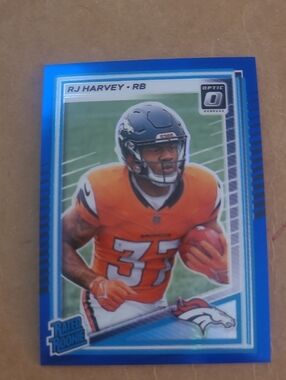 RJ Harvey Rookie Football Card - 2025 Donruss Optic Blue Hyoer Prizm